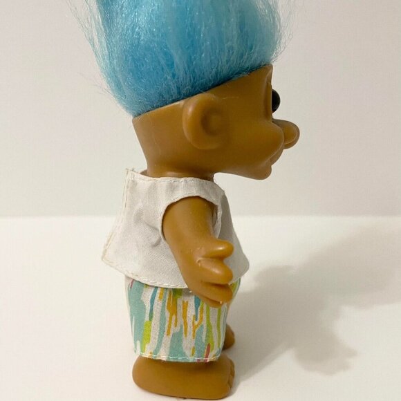 Vtg Russ Troll Doll Blue Hair Hawaiian Beach Style Shirt With Palm Trees 4 Inch - Picture 15 of 16